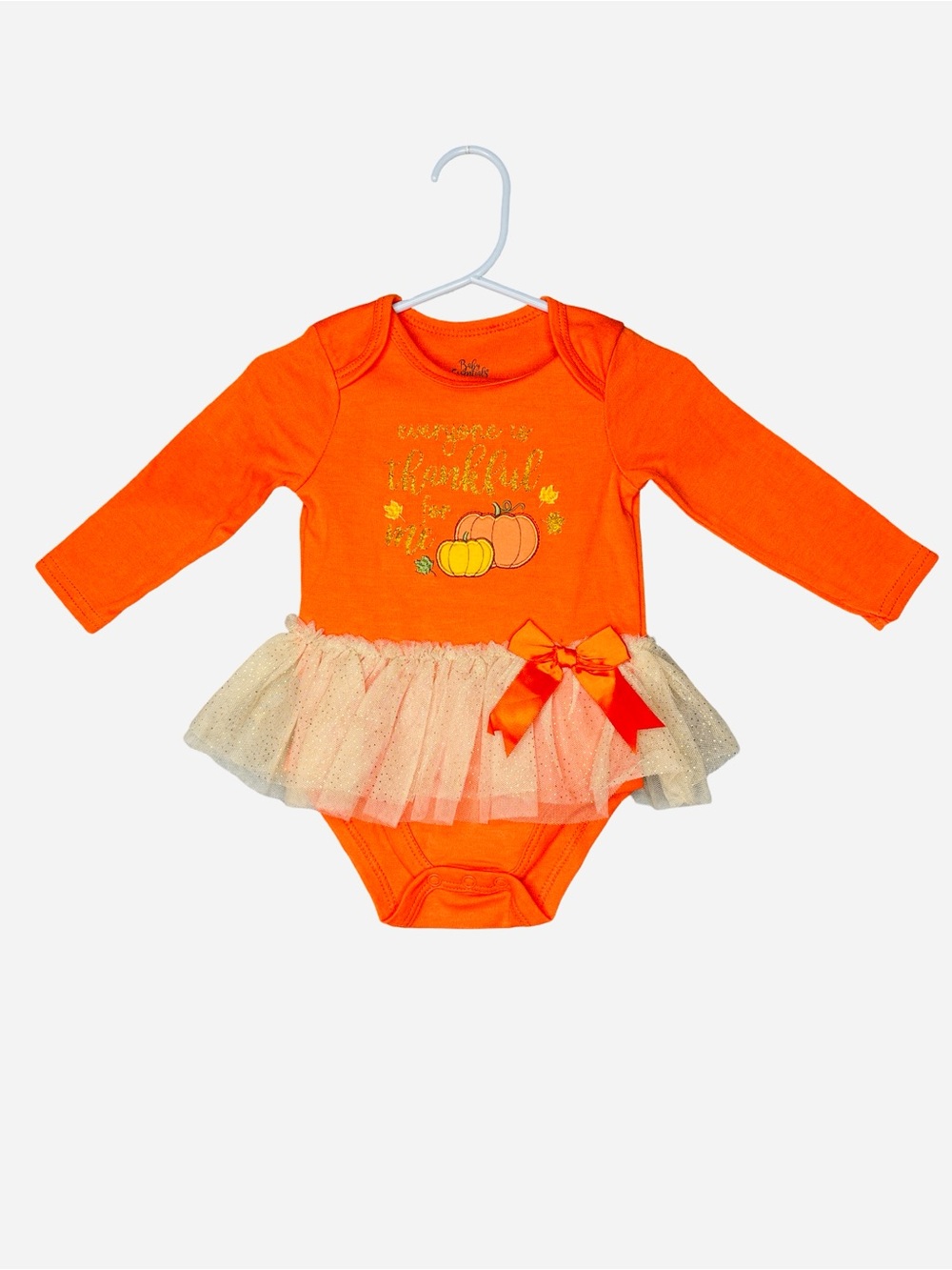 Baby Essentials Orange Pumpkin Tutu Bodysuit with Cream Tulle 12 months
